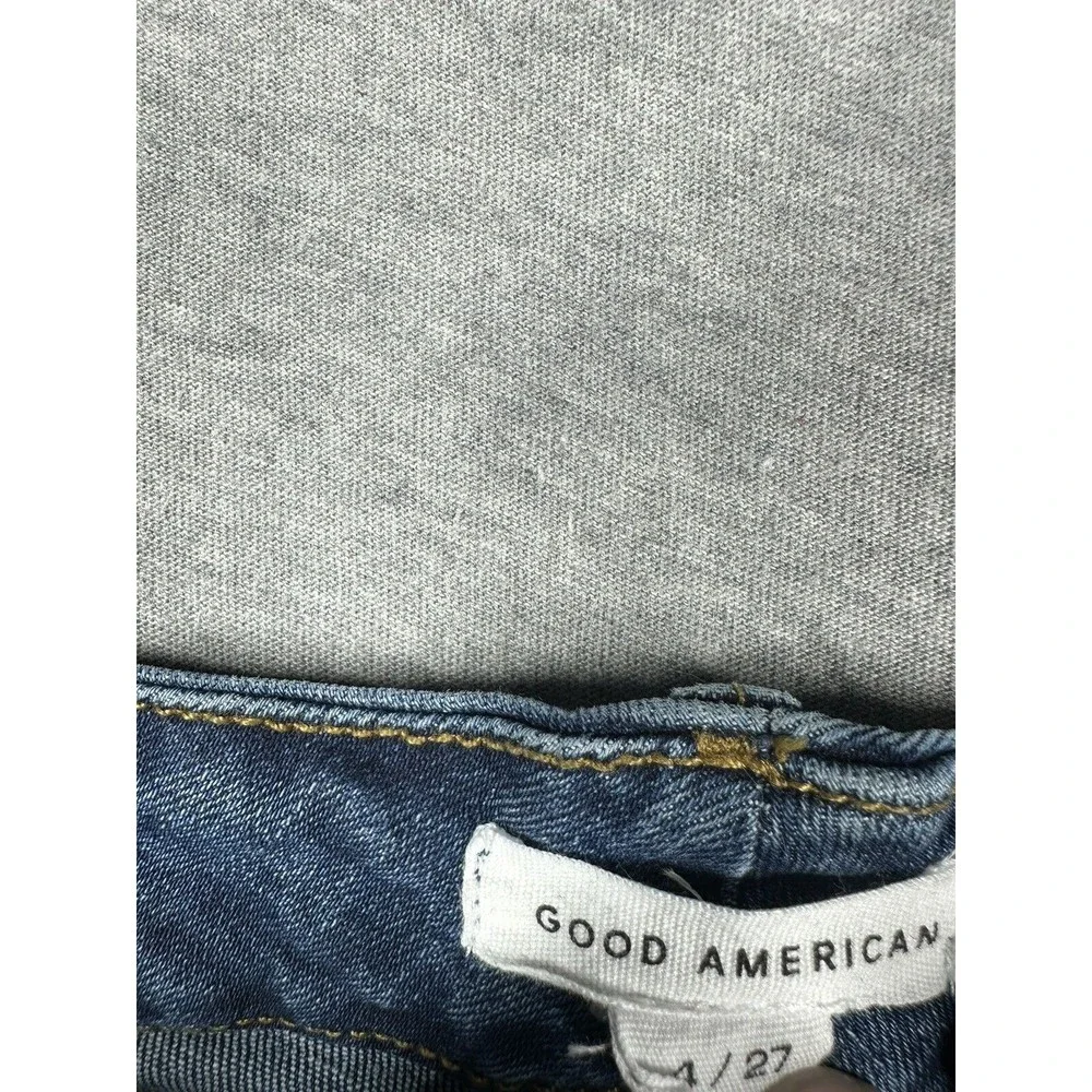 Good American Good Legs Jeans Women's 4/27 Skinny Dark Wash Blue Stretch Raw Hem